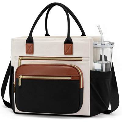 Insulated Lunch Bag, Large Leakproof Cooler Tote with Wide Opening, Adjustable Shoulder Strap and Cup Holder for Work, Picnic, Beach, College, Family
