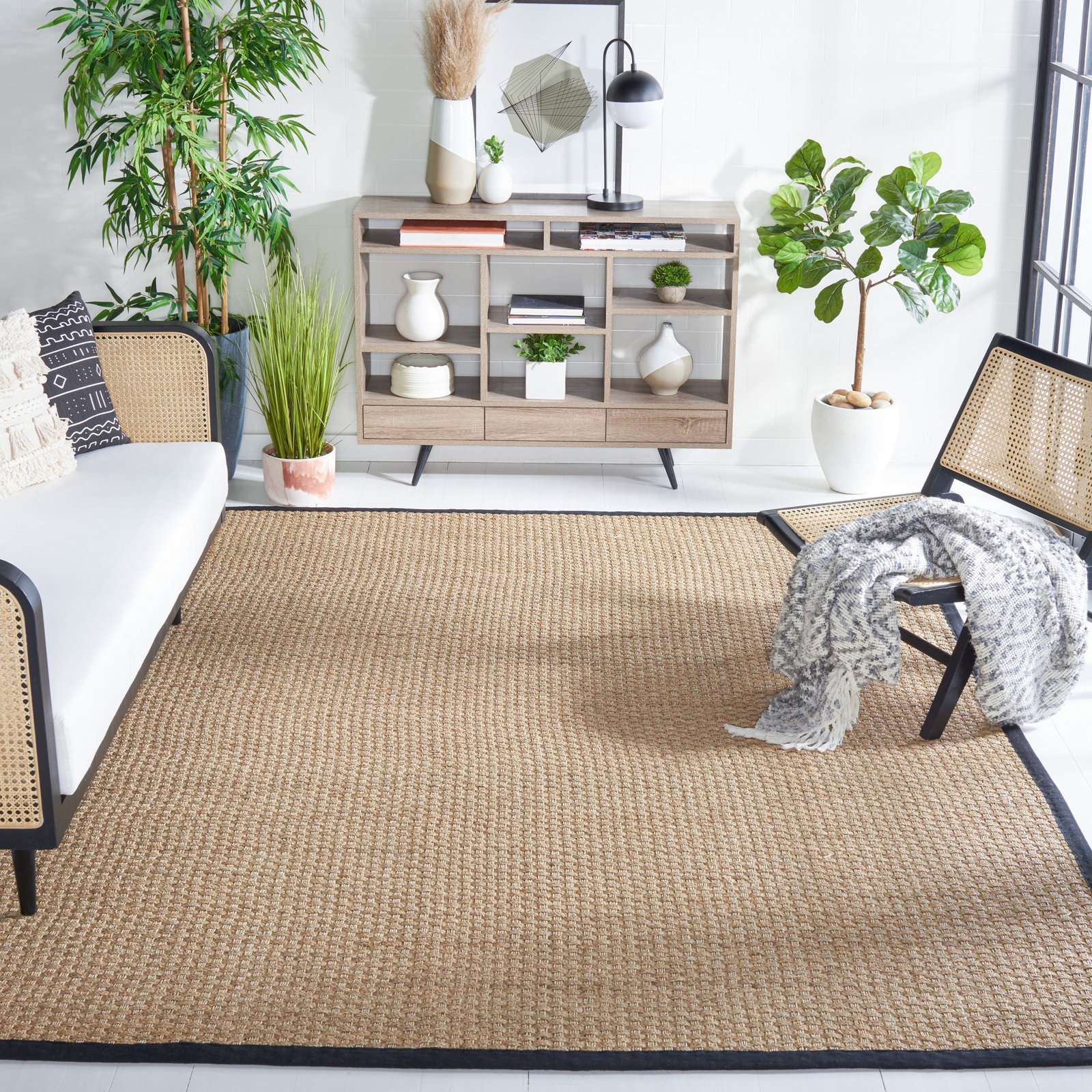Natural Black Seagrass Rug, Rectangle 10' x 14'