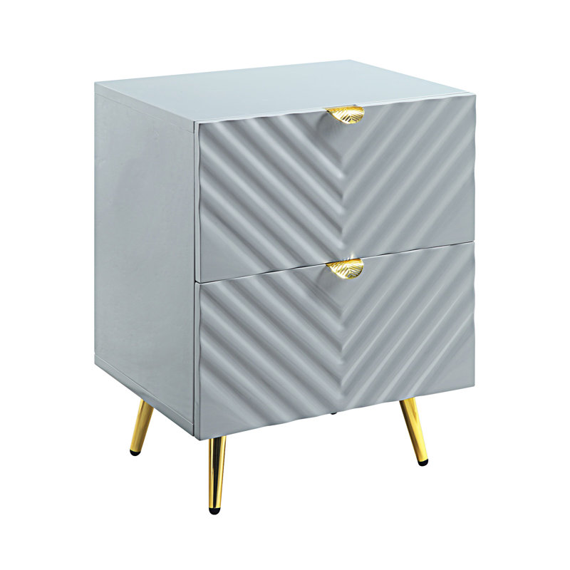 Canesha 2-Drawer Nightstand in High Gloss, Gray