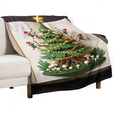 Pop Up Christmas Tree With Elves And Lights(1) Luxury Flannel Throw Blanket, Soft Warm Fuzzy Blanket for Living Room Sofa Bed Home Decor