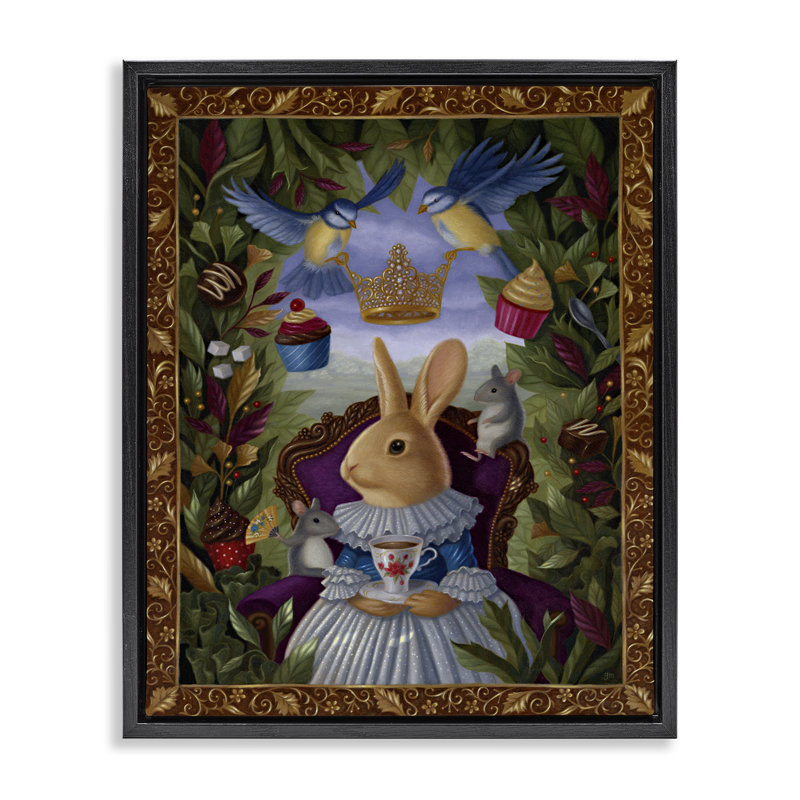 «Classic Rabbit Tea Party», art mural sur toile flottant gris par Gina Matarazzo, H 31 po x l 25 po
