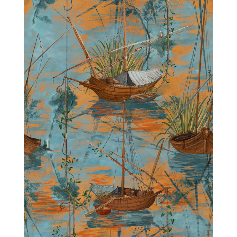 Wallpaper Roll, Brown/Blue/Beige
