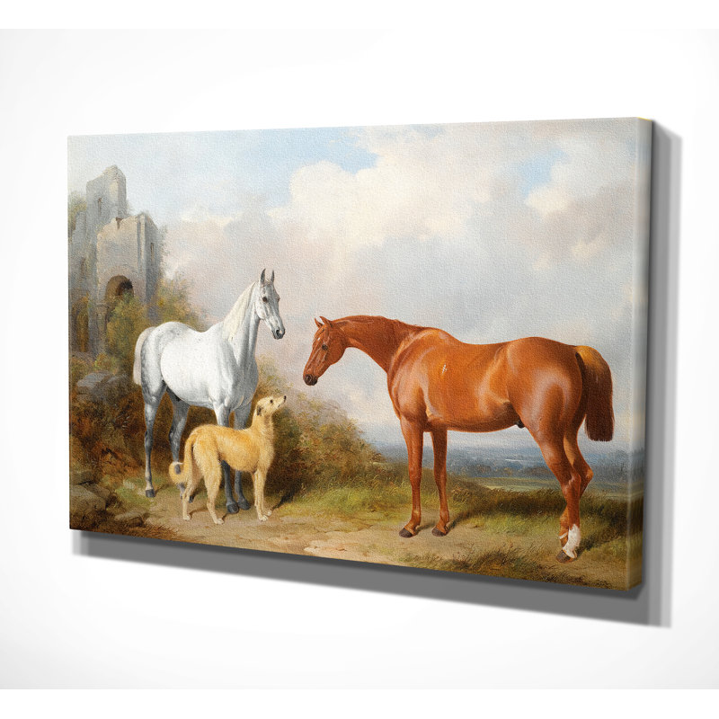 « rétro cheval pastoral », impression de dessin, H 16 po x l 20 po x P 1,5 po, Toile tendue