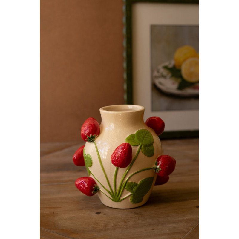  Petit vase en céramique à petites fraises - poterie de baies de 8 po de hauteur fabriquée à la main