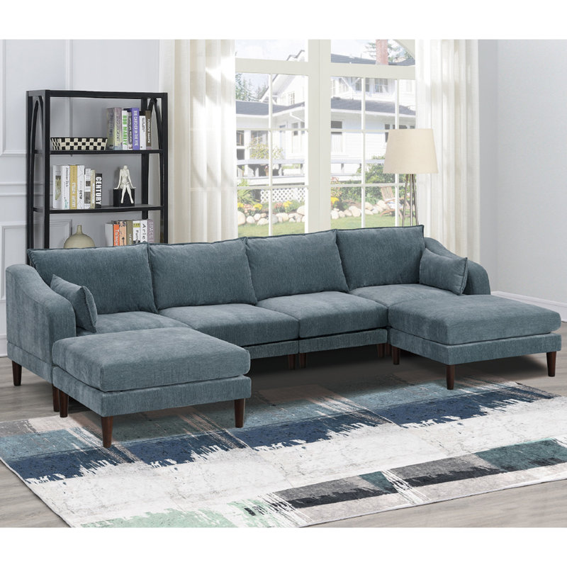 Upholstered U-Shaped Sectional Symmetrical, Mineral Polyester Blend