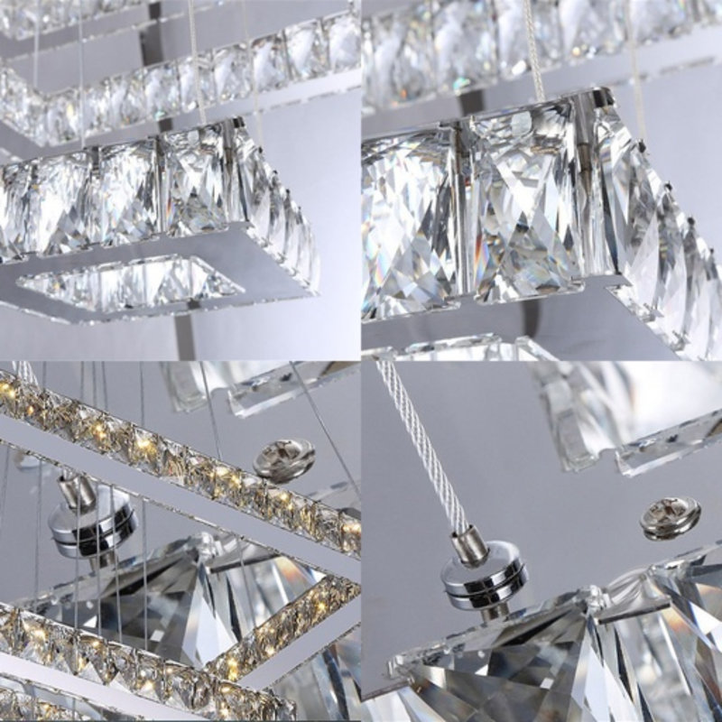 Lihua 1-Modern Crystal Square Chandelier - Luxury Chrome Flush Mount Ceiling Light with LED and Glass Droplets for Living Room, Bedroom, Foyer, and Restaurant