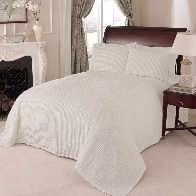Channel Striped Cotton Coverlet, Full Coverlet, White