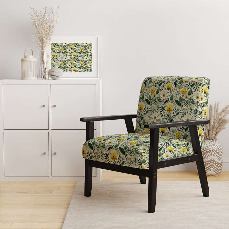 Fauteuil d'appoint rembourré bohémien et éclectique Meadow Greenery Botanical Green