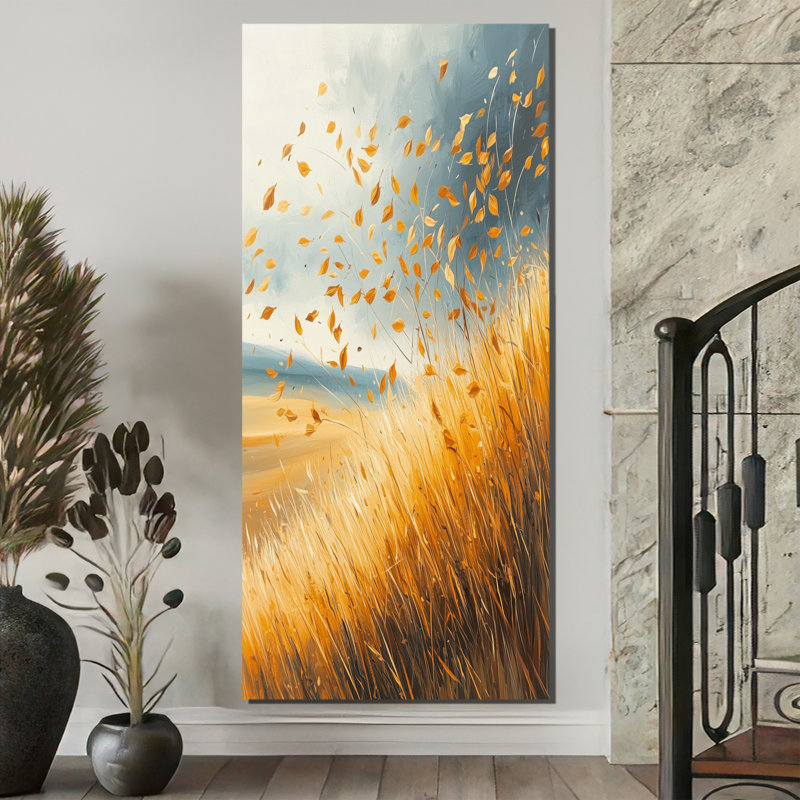 Art sur toile, feuilles de Hanovre dans un champ de blé venteux, H 60 po x l 28 po, Toile tendue, Ne s’applique pas