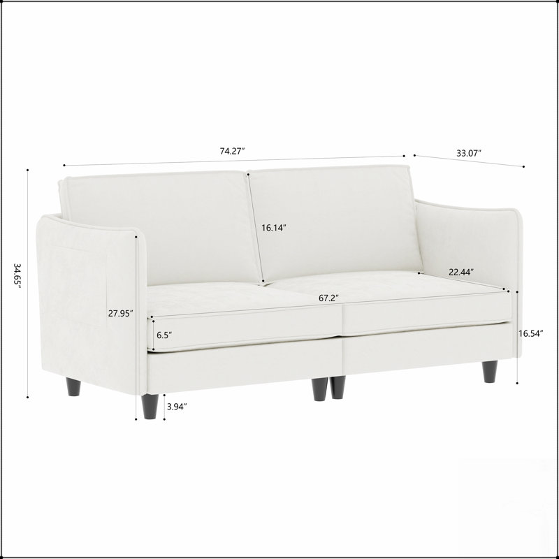 74.27'' Mid-Century Modern Loveseat Sofa, Comfortable 2-Seater Couch For Small Spaces, Apartment, And Office, Beige
