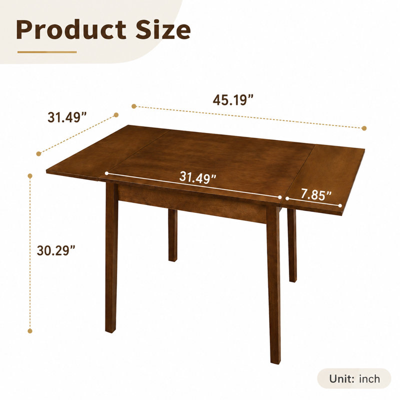 Extendable Dining Table, Rectangular Drop Leaf Table with Solid Wood Legs, Walnut Expandable Kitchen Table for Small Spaces