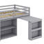 Lit mezzanine simple avec bureau coulissant, tiroirs et tablettes ouvertes-73639974