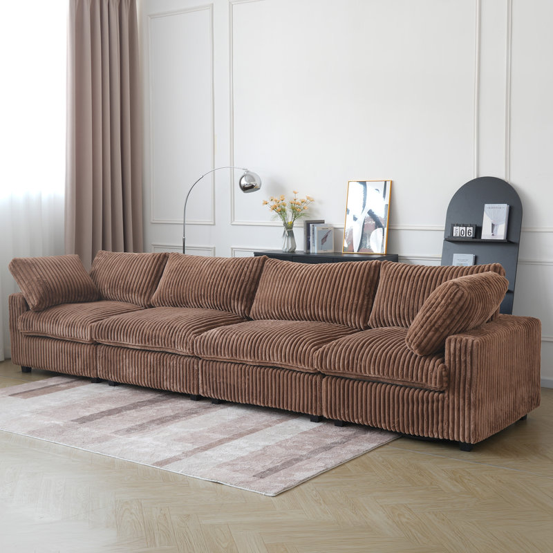 Canapé modulaire rembourré à accoudoirs larges, Brun, 4, H 25,6 po x l 157,48 po x P 39,37 po
