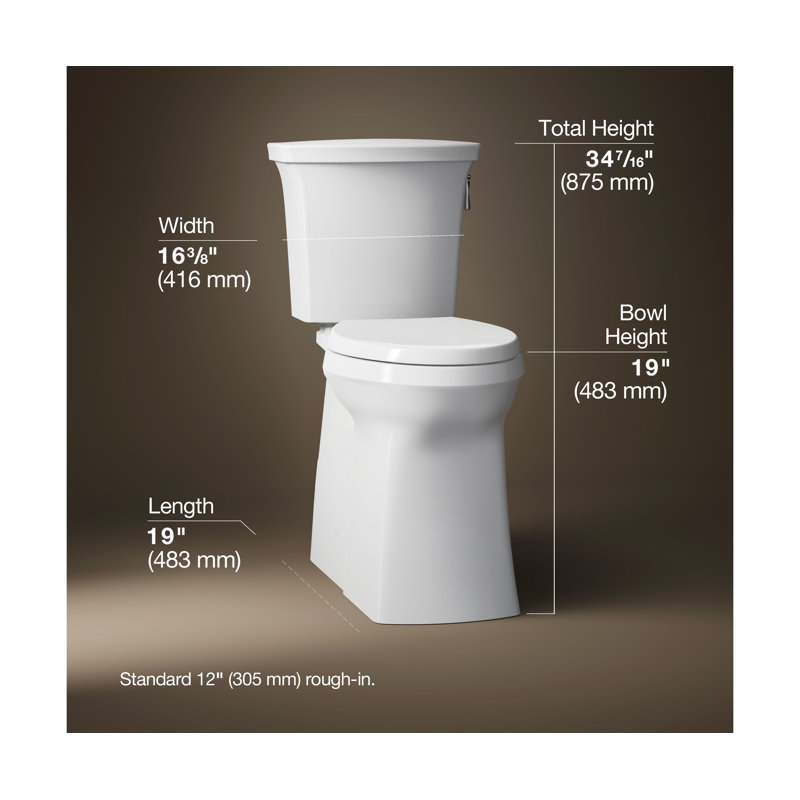 Corbelle Tall Two-Piece Elongated Toilet With Skirted Trapway 1.28 Gpf, White, Right