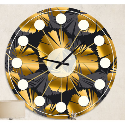 Golden Palm Leaves III - horloge murale moderne Mid-Century