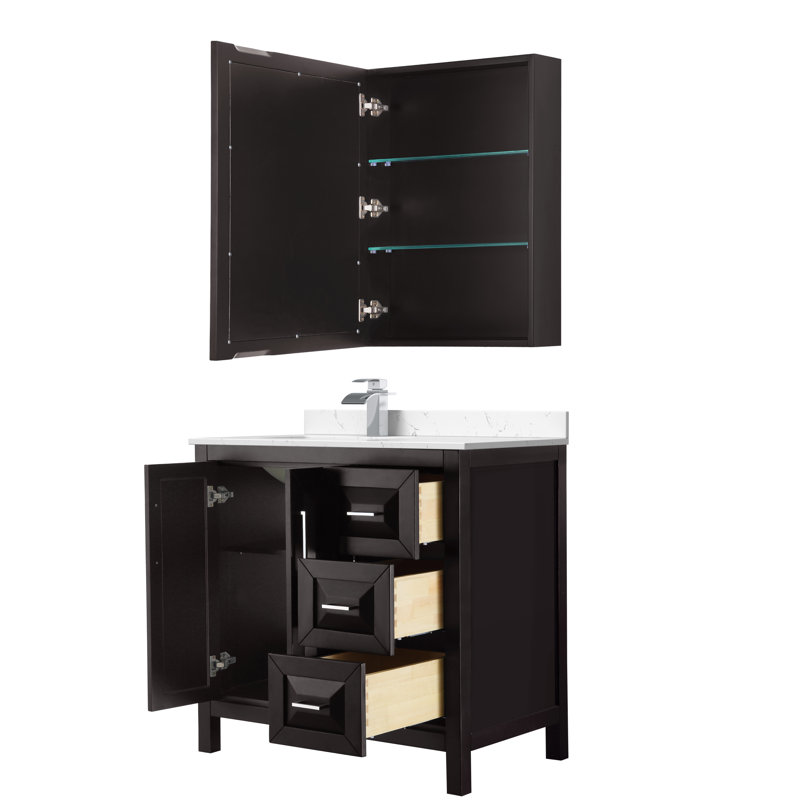 Daria 36'' W Single Vanity, Carrara Cultured Marble, Polished Chrome, Dark Gray