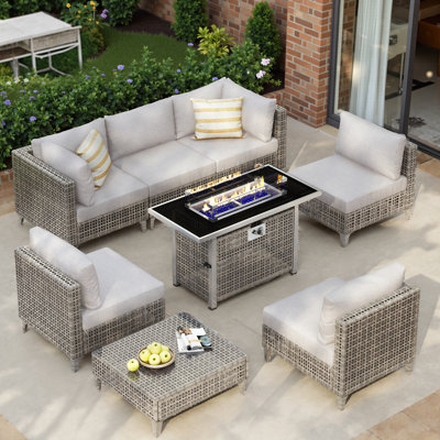 Ensemble de meubles de patio 8 pièces avec foyer extérieur 43 po