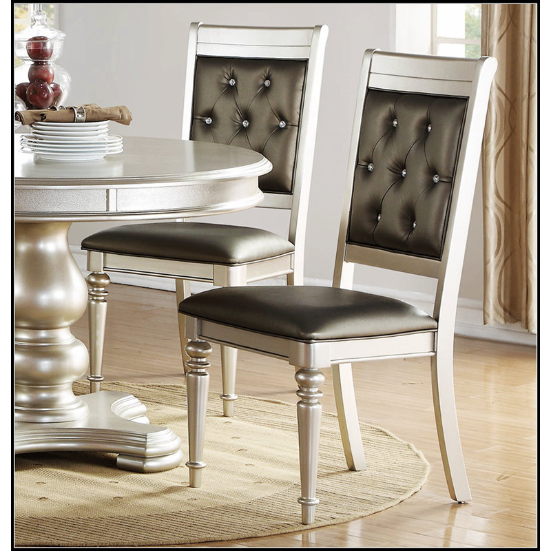 Ensemble de 2 chaises de salle à manger rembourrées de luxe capitonnées argentées, élégantes et confortables pour les salles à manger modernes