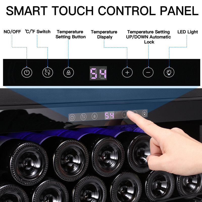 34.2'' H X 24'' W X 23.4'' D 46 Bottle and 156 Cans Single Zone Freestanding/Built-In Wine Refrigerator