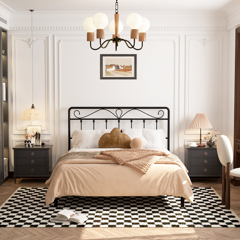 Open-Frame Steel Metal Headboard, Queen , Black 