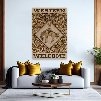 Traduction libre «Western Welcome» - Western Cowboy Horse Art contemporain