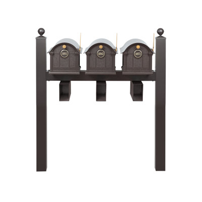 Balmoral Triple Mount Mailbox /w/ Ball Finials, Personalized Door Medallion, Newspaper Box (3 Mailboxes, Tri-Mount Rack, 3 Newspaper Boxes, 3 Medallions)