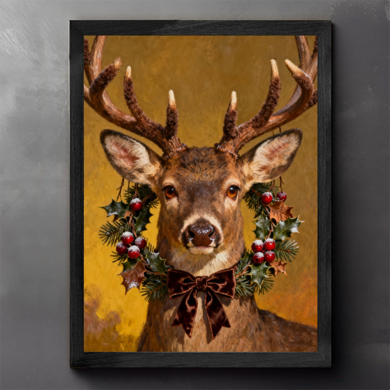 Art mural rétro noir, cerf de Noël, impressions rétro, H 25 po x l 17 po