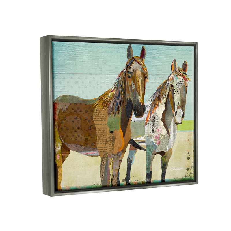 «Wild Farm Horses Layered» par Traci Anderson - impression, H 25 po x l 31 po x P 1,5 po, Cadre flottant gris lustré