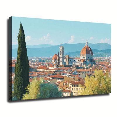 Vintage Travel Architecture Of Florence Tuscany Italy Duomo, Large Gallery Wrapped Canvas Wall Art Print for Living Room & Bedroom