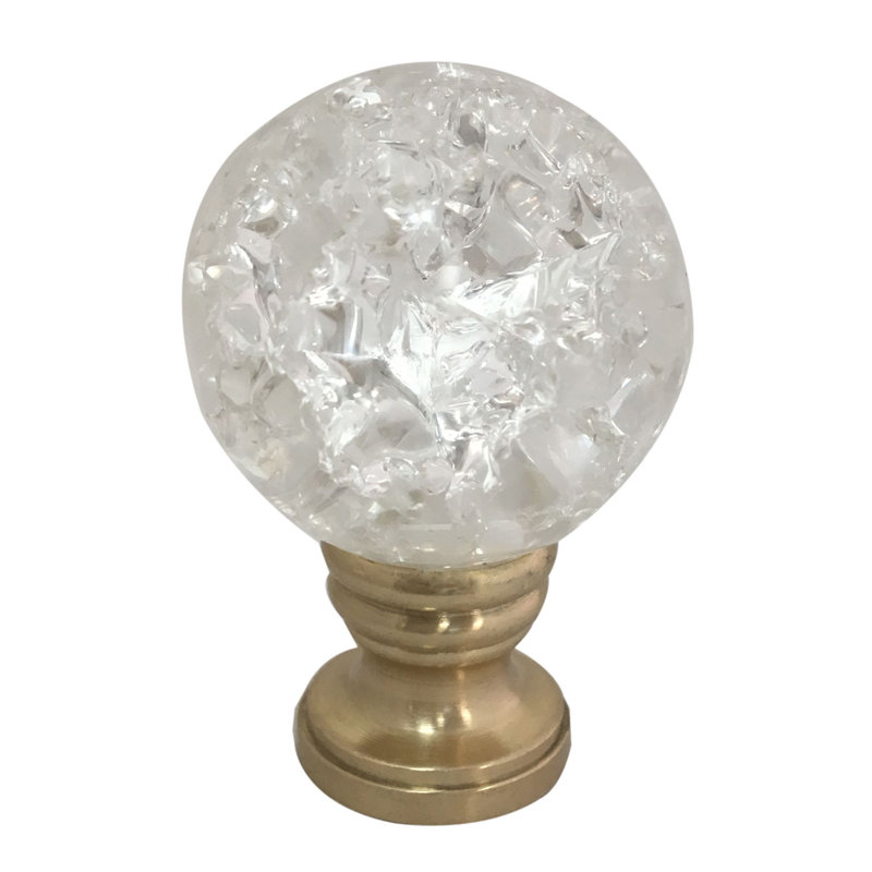 Small Ball Crystal Lamp Finial, Antique Brass Base