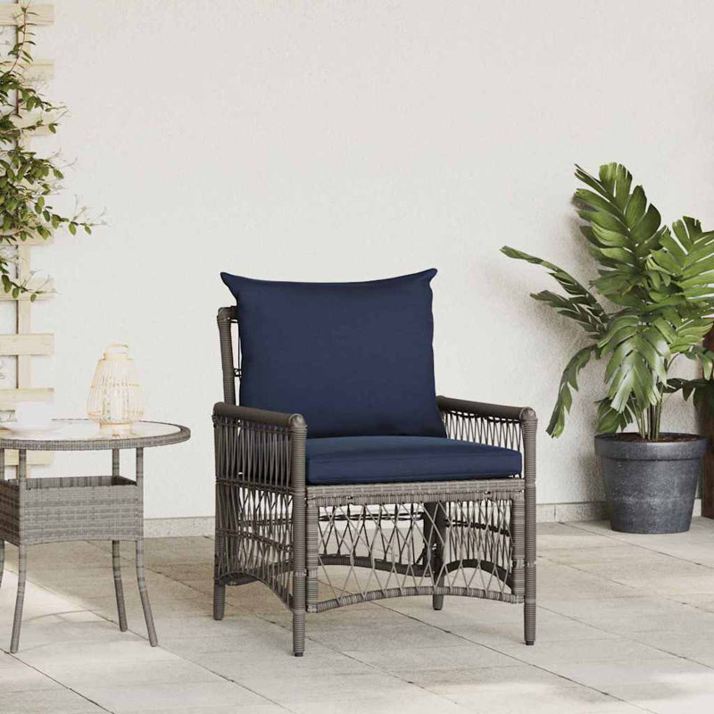  Chaise de jardin avec coussins en rotin gris 60 x 70 x 78 cm