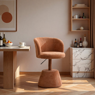 Adjustable Height 360° Swivel Bar Stool, Modern Chenille Upholstered Round Dining Chair, Ergonomic Accent Vanity Chair for Bedroom,Single Pack