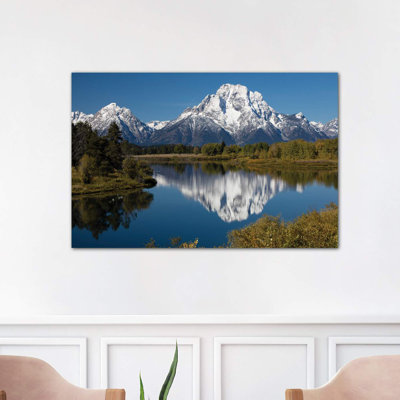 Reflection Of Mountain And Trees On Water, Teton Range, Grand Teton National Park, Wyoming, USA II - Wrapped Canvas Print