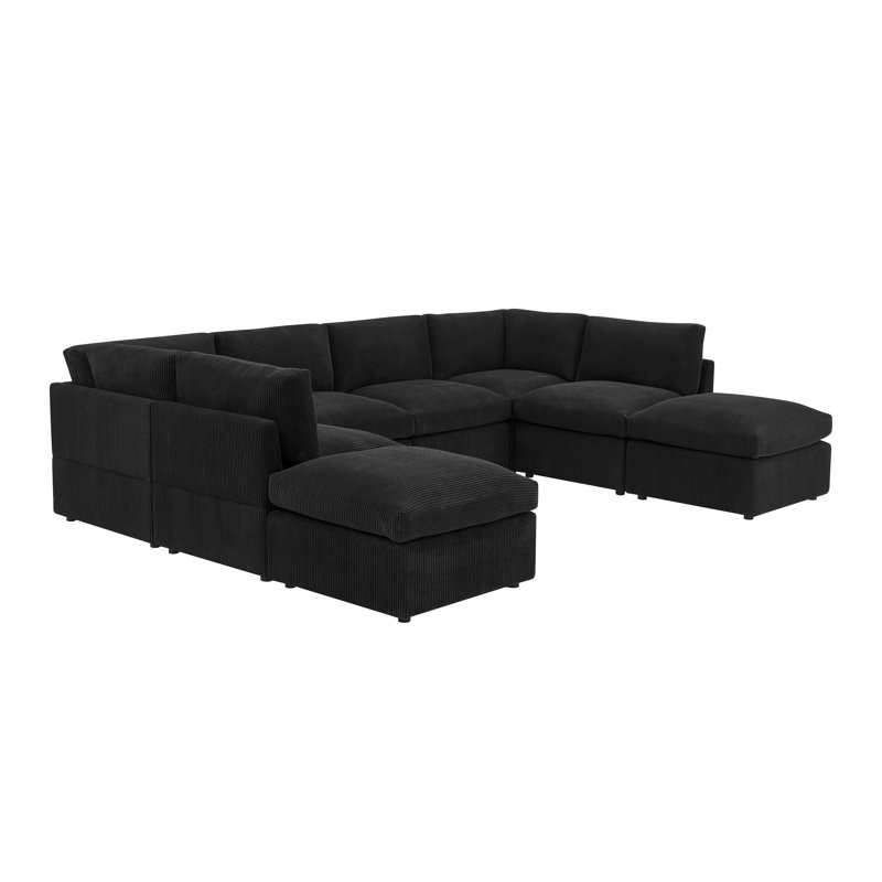 Arvill Corduroy U-Shaped Sectional, Black Corduroy