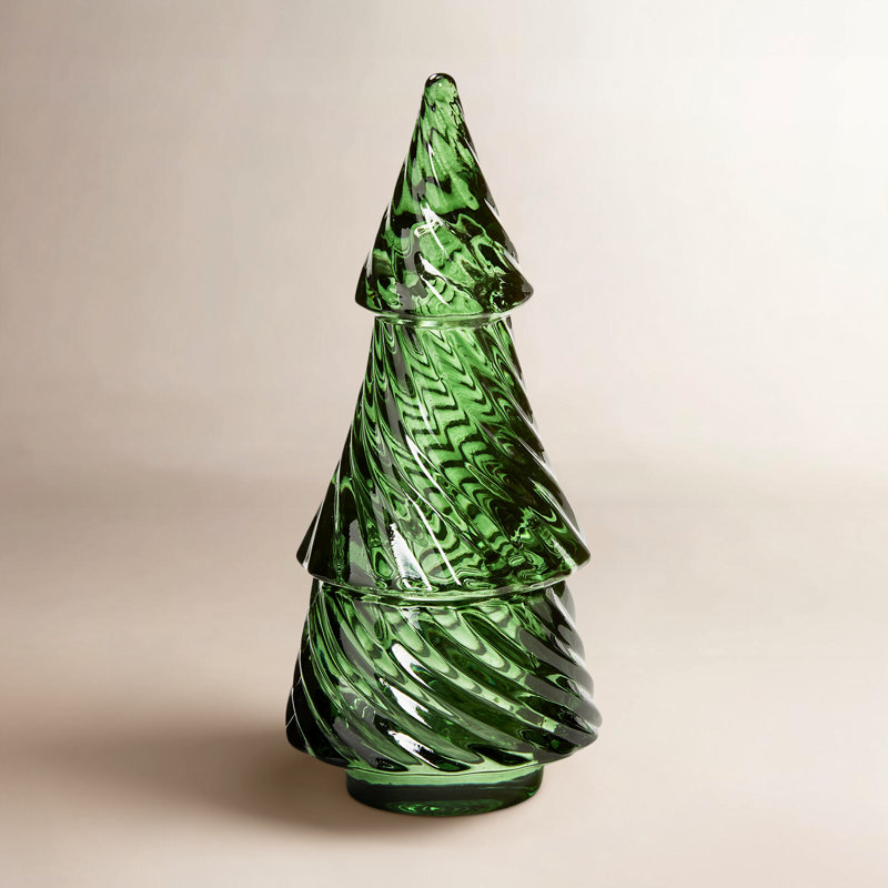 Glass Twist Tree Tealight Holder, Green