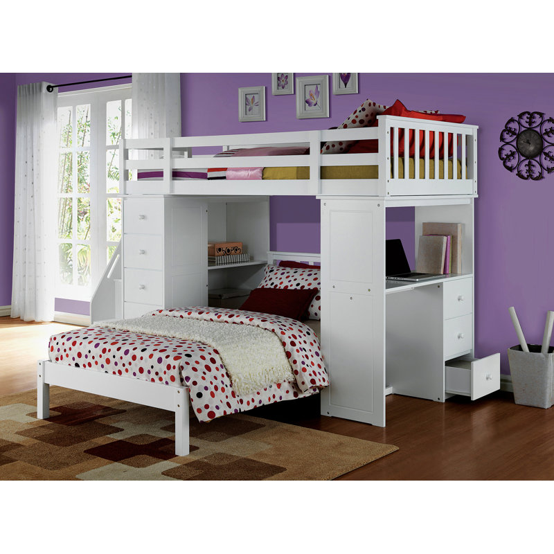 Lit mezzanine Freya avec rangement et conception fonctionnelle, offrant amplement d'espace pour la vie et le travail, idéal pour les chambres modernes