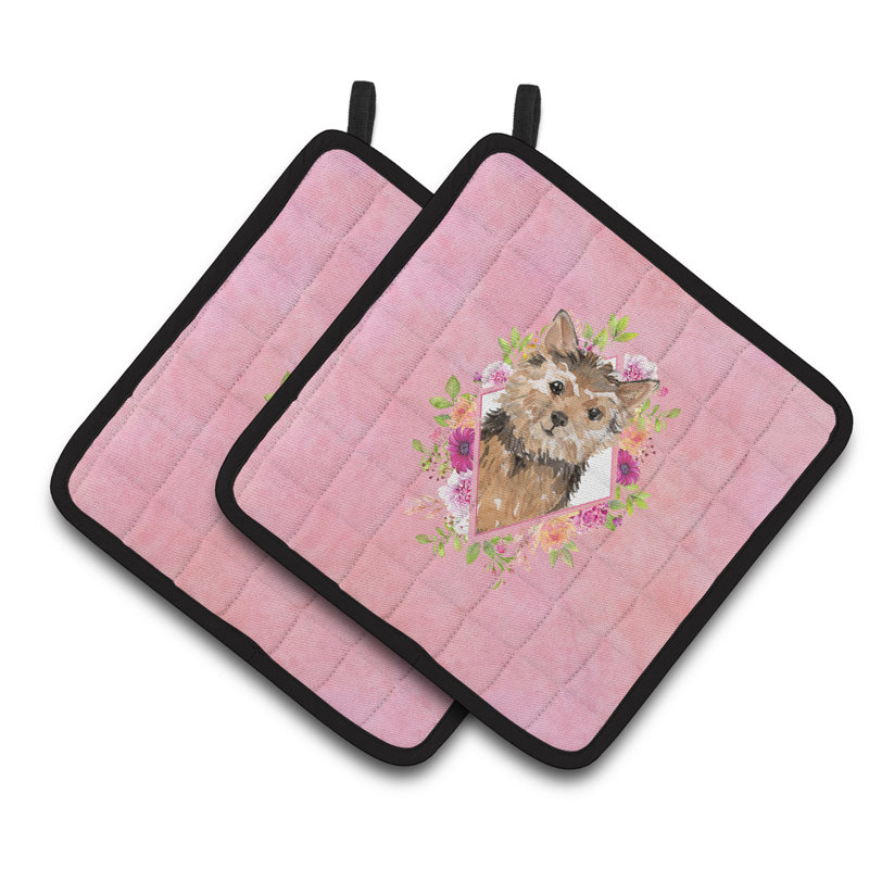 Ensemble de cuisinier poignée 2 pièces caroline trésors sheltie, Rose, Norwich Terrier