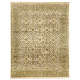 Hand Knotted Wool Area Rug in Gold And Green