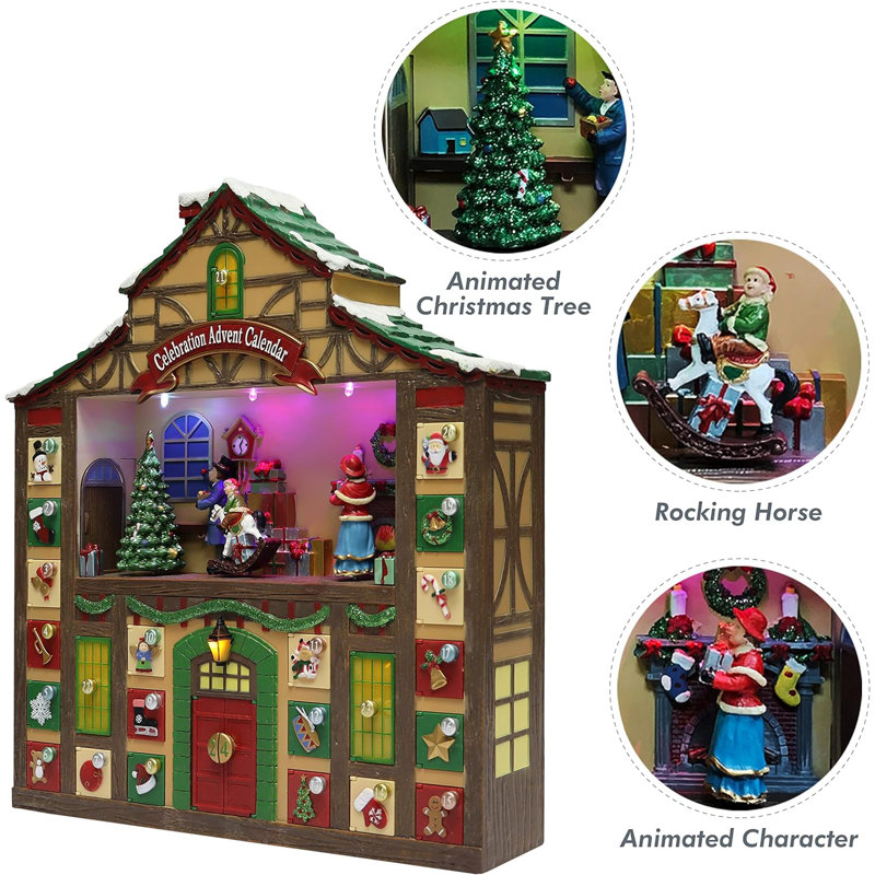 Christmas Decor Animated Advent Calendar House with LED Lights and Music