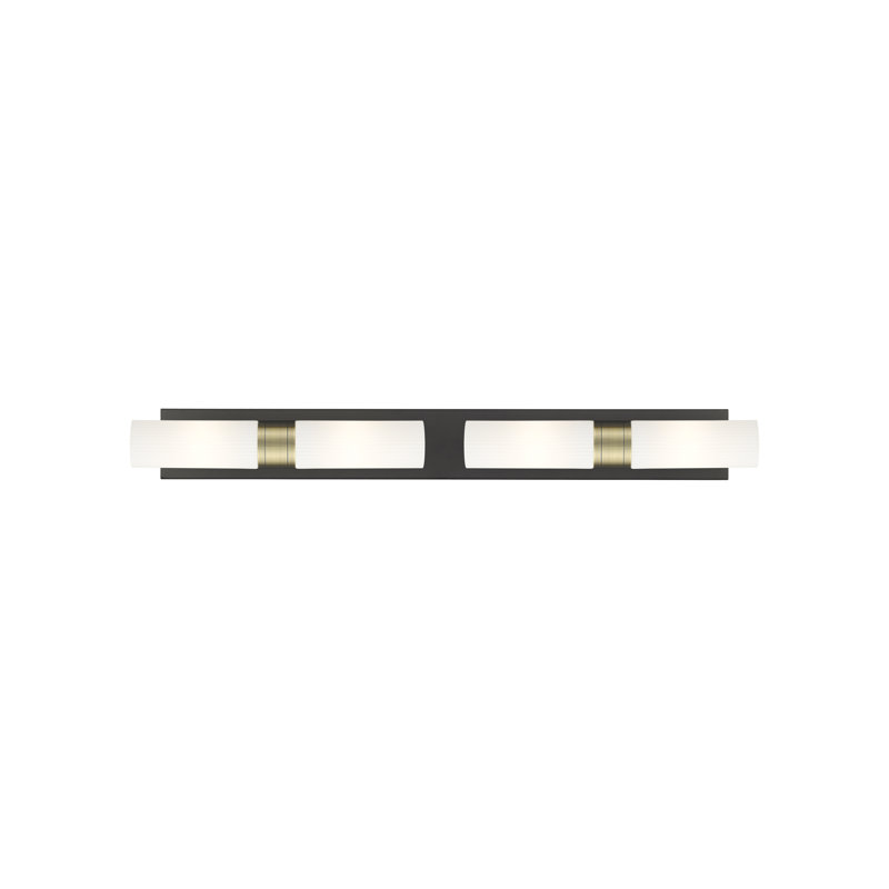 Éclairage pour meuble-lavabo 4 lumières 39 po Ballston - Maliyah - Laiton antique - Abat-jour blanc rayé, Blanc rayé