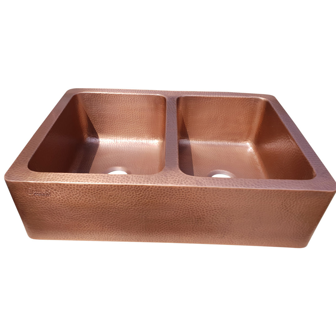Borough Wharf Landes 550mm W Double Bowl Copper Kitchen Sink