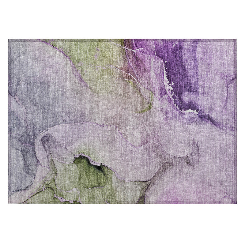 Tapis d'extérieur lavable abstrait mauve et vert 2 pi x 3 pi