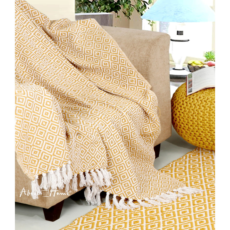 Cotton Throw, W127 x L152cm, Mustard