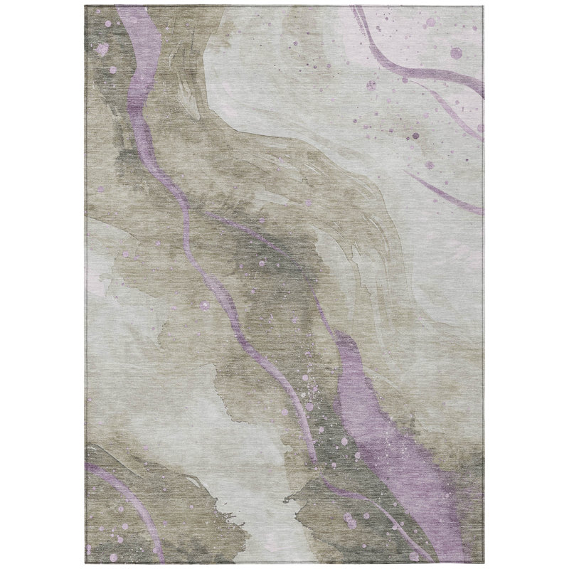 Tapis intérieur lavable abstrait taupe et lavande 9 pi x 12 pi