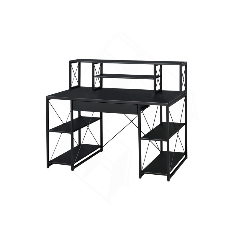 Bureau d'écriture polyvalent et moderne avec une construction robuste et beaucoup de rangement, Noir