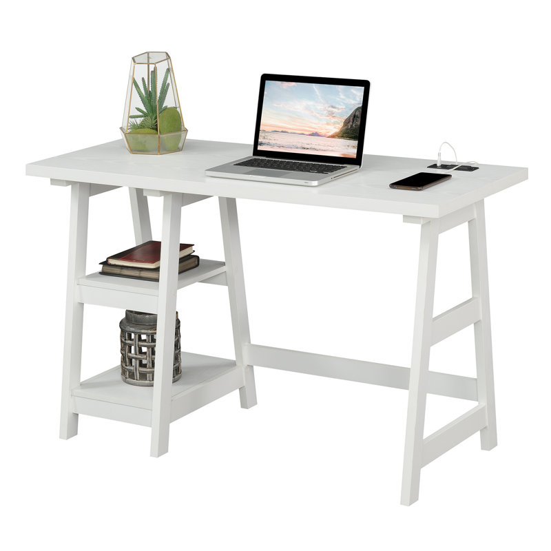 Bureau d'ordinateur avec prises intégrées Saribek, Blanc