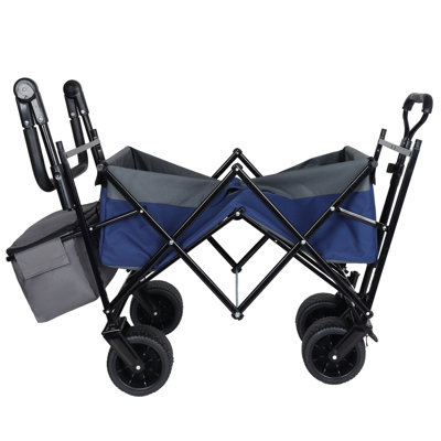 With Push Handle, 480Lbs Collapsible Wagon with Canopy, Wagon cart with 7" All-Terrain Wheels, Lightweight Foldable Wagon, Large Capacity for Camping, Shopping, Sports, and Garden Use