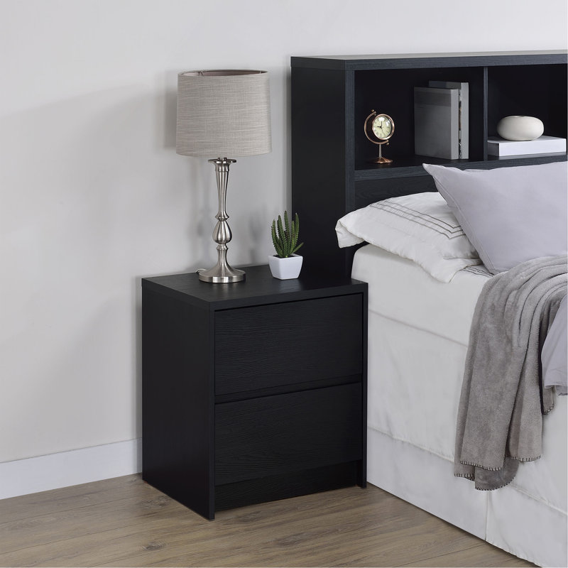 Table de chevet à 2 tiroirs Geary avec lumières DEL et USB, Noir