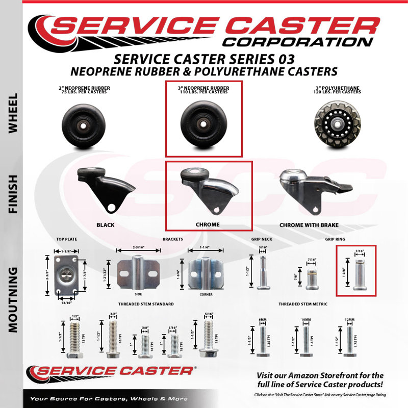 Rubber Caster, Chrome