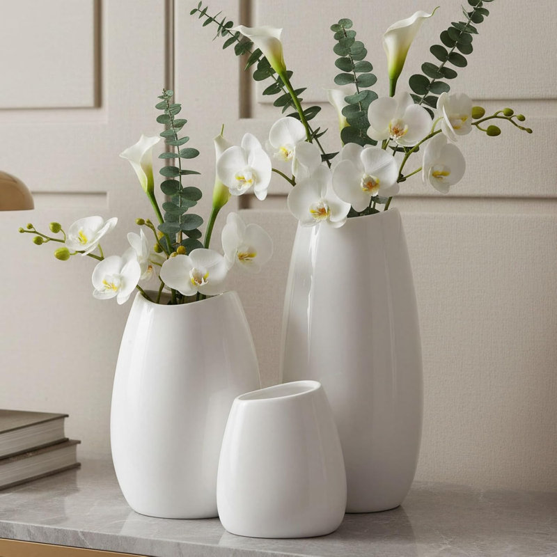 Ensemble de 3 vases à fleurs blancs pour la décoration intérieure